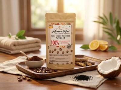 Herbvatika De-Tan & Brightening Body Scrub | 100% Naturally Derived Ingredients | Deep Cleansing Body Scrub | Coffee, Nigella Sativa, Coconut Oil & Vitamin E | 150g