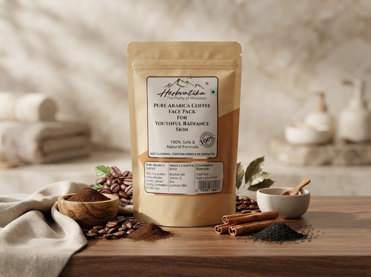 Herbvatika Pure Arabica Coffee Face Pack | 100% Naturally Derived Ingredients | Deep Cleansing Face Pack | Tightens Pores & Rejuvenates Skin | Coffee, Nigella Sativa & Cinnamon | 100g - Image 2