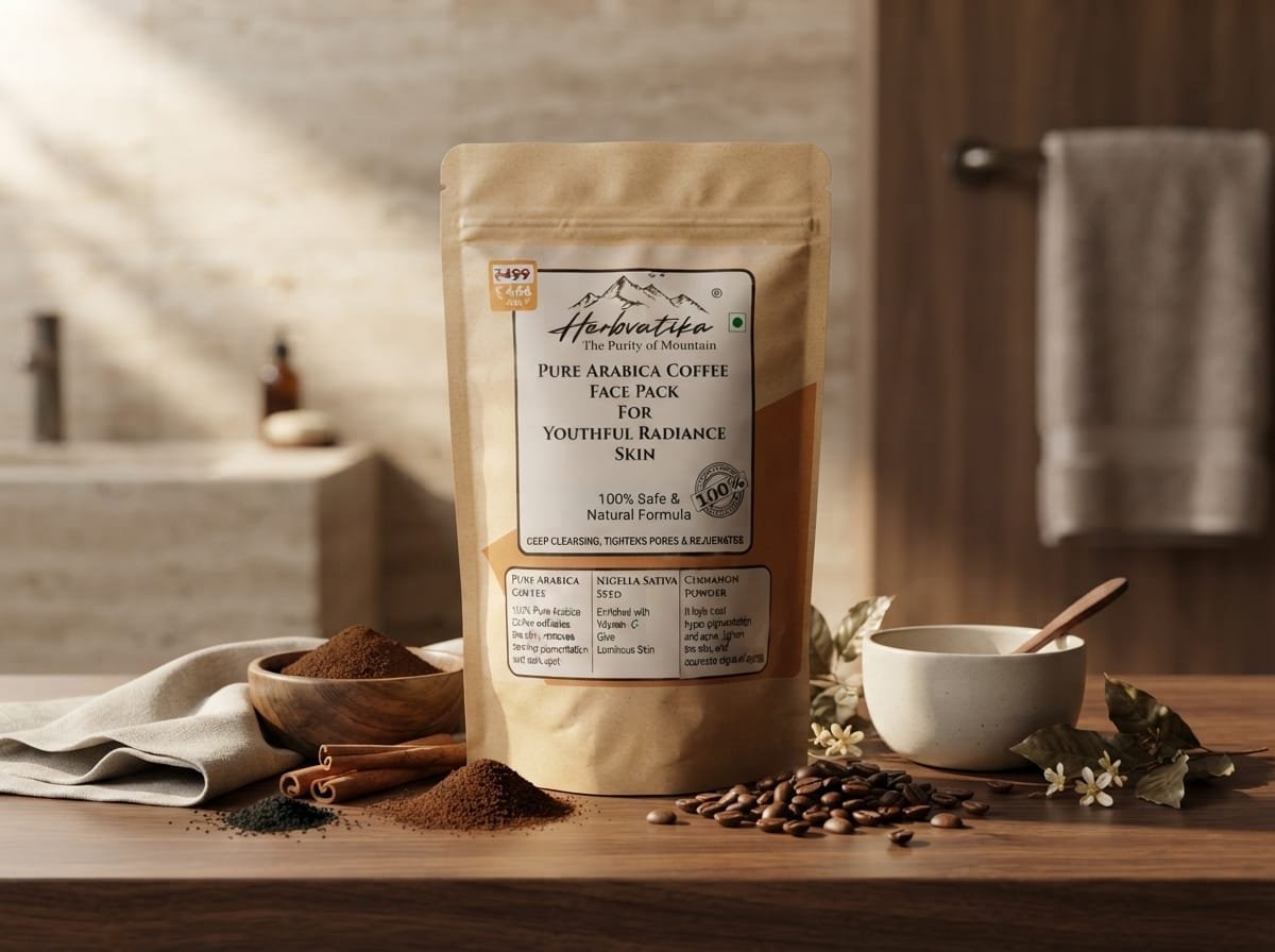 Herbvatika Pure Arabica Coffee Face Pack | 100% Naturally Derived Ingredients | Deep Cleansing Face Pack | Tightens Pores & Rejuvenates Skin | Coffee, Nigella Sativa & Cinnamon | 100g - Image 3