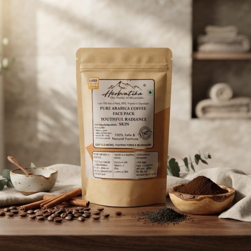 Herbvatika Pure Arabica Coffee Face Pack | 100% Naturally Derived Ingredients | Deep Cleansing Face Pack | Tightens Pores & Rejuvenates Skin | Coffee, Nigella Sativa & Cinnamon | 100g