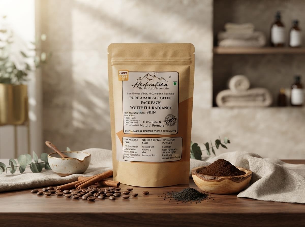 Herbvatika Pure Arabica Coffee Face Pack | 100% Naturally Derived Ingredients | Deep Cleansing Face Pack | Tightens Pores & Rejuvenates Skin | Coffee, Nigella Sativa & Cinnamon | 100g - Image 4
