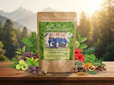 Experience the goodness of Uttarakhand herbs with Herbvatika Natural Uttarakhand Herbal Henna Powder. Suitable for all hair types. Net Weight: 500g.