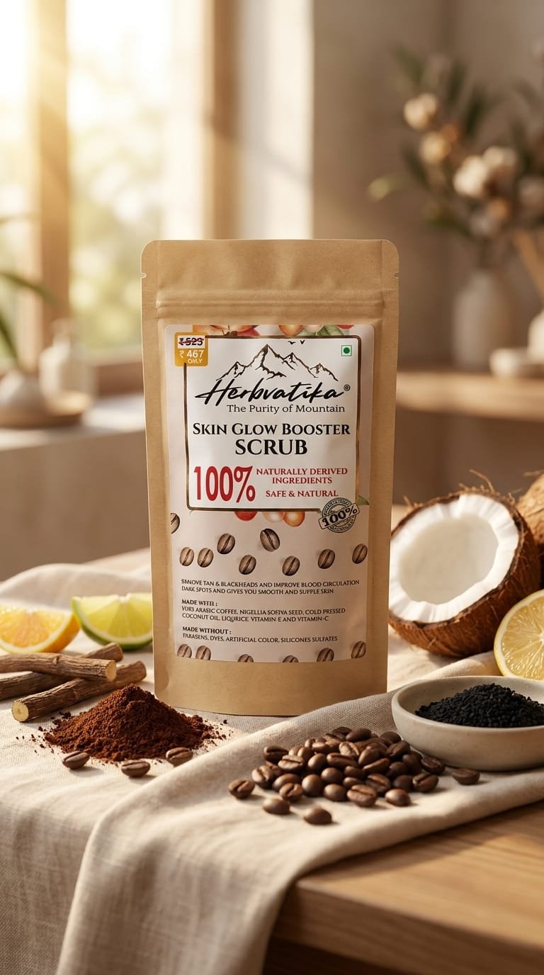 Herbvatika Skin Glow Booster Scrub | 100% Naturally Derived Ingredients | Deep Cleansing Face Scrub | Removes Tan & Blackheads | Coffee, Liquorice & Vitamin E | 100g - Image 4