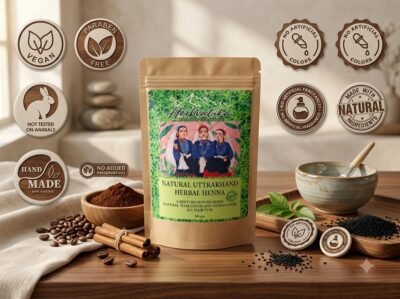 Herbvatika Natural Uttarakhand Herbal Henna Powder free from Ammonia, PPD, Parabens, Artificial Colours and Artificial Fragrance 200g